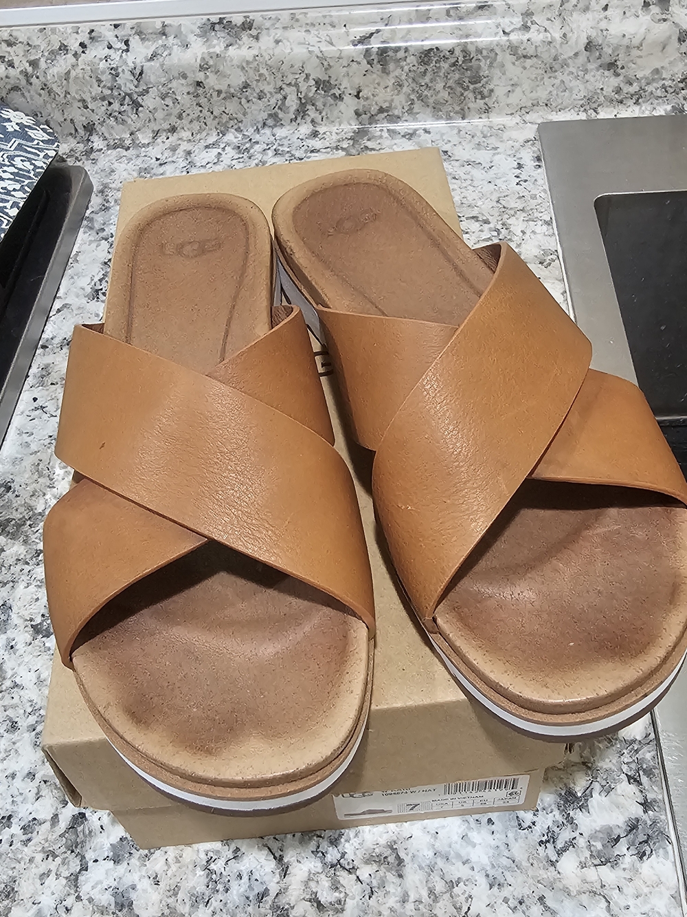 UGG Women's Tan Crossband Slide Sandals